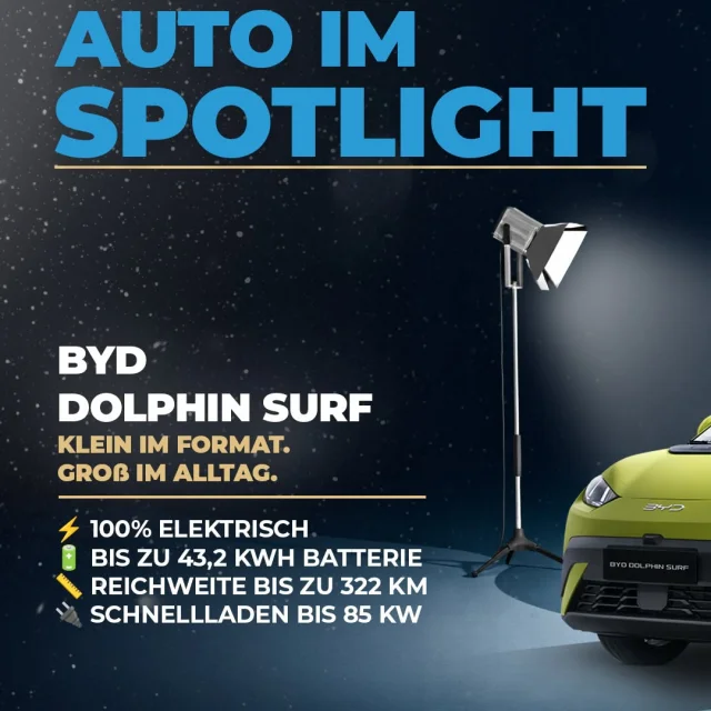 Auto im Spotlight: der BYD Dolphin Surf. ✨ Klein im Format, groß im Alltag und 100 % elektrisch. Jetzt entdecken und Pro...