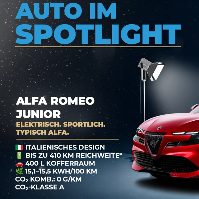 Alfa Romeo Junior im Spotlight 🇮🇹⚡ Italienisches Design, sportlicher Charakter und bis zu 410 km Reichweite* 